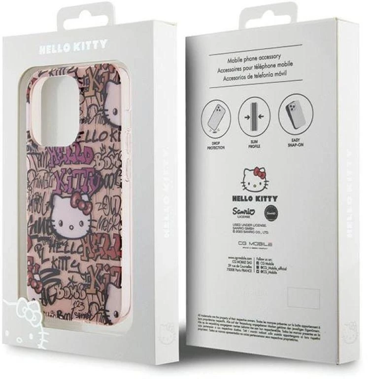 Hello Kitty HKHCP14LHDGPTP Apple iPhone 14 Pro 6.1″ rožinės spalvos kietas dėklas IML Tags Graffiti