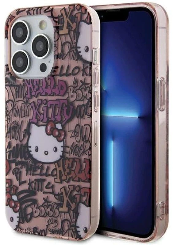 Hello Kitty HKHCP13LHDGPTP Apple iPhone 13 Pro/ 13 6.1″ rožinės spalvos kietas dėklas IML Tags Graffiti