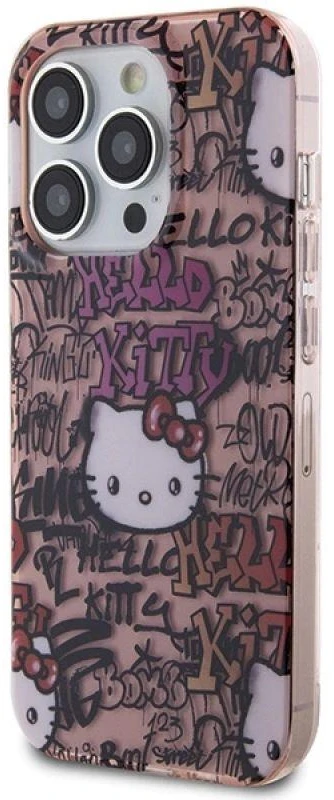 Hello Kitty HKHCP13XHDGPTP Apple iPhone 13 Pro Max 6.7″ rožinės spalvos kietas dėklas IML Tags Graffiti