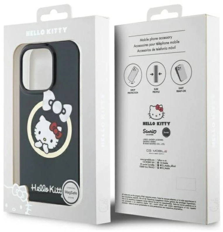 Hello Kitty HKHMP16XHFLBK Apple iPhone 16 Pro Max 6,9″ juodos spalvos kietas dėklas IML Fun bow Magsafe
