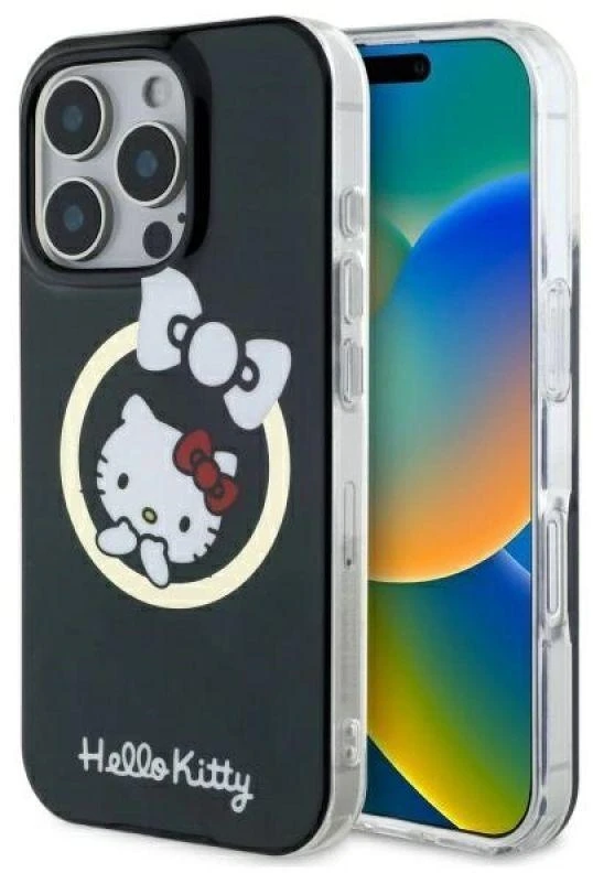 Hello Kitty HKHMP16XHFLBK Apple iPhone 16 Pro Max 6,9″ juodos spalvos kietas dėklas IML Fun bow Magsafe