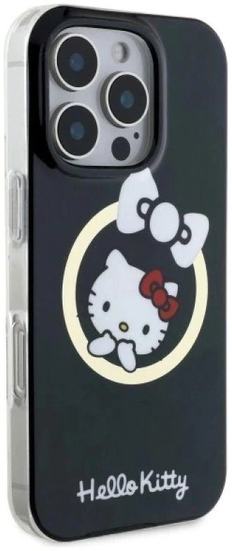 Hello Kitty HKHMP16XHFLBK Apple iPhone 16 Pro Max 6,9″ juodos spalvos kietas dėklas IML Fun bow Magsafe