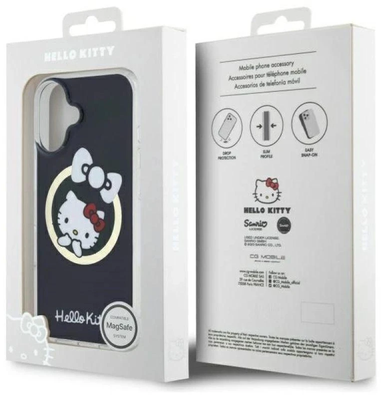 Hello Kitty HKHMP16SHFLBK Apple iPhone 16 6,1″ juodos spalvos kietas dėklas IML Fun bow Magsafe