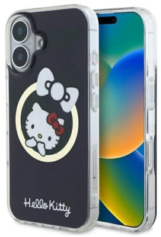 Hello Kitty HKHMP16SHFLBK Apple iPhone 16 6,1″ juodos spalvos kietas dėklas IML Fun bow Magsafe
