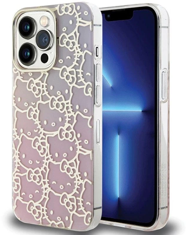 Hello Kitty HKHCP13XHCHPEP Apple iPhone 13 Pro Max 6.7″ rožinės spalvos kietas dėklas IML Gradient Electrop Crowded Kitty