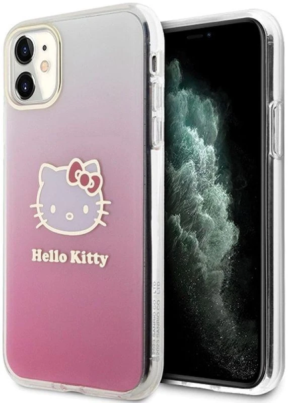 Hello Kitty HKHCN61HDGKEP Apple iPhone 11 / Xr 6.1″ rožinės spalvos kietas dėklas IML Gradient Electrop Kitty Head