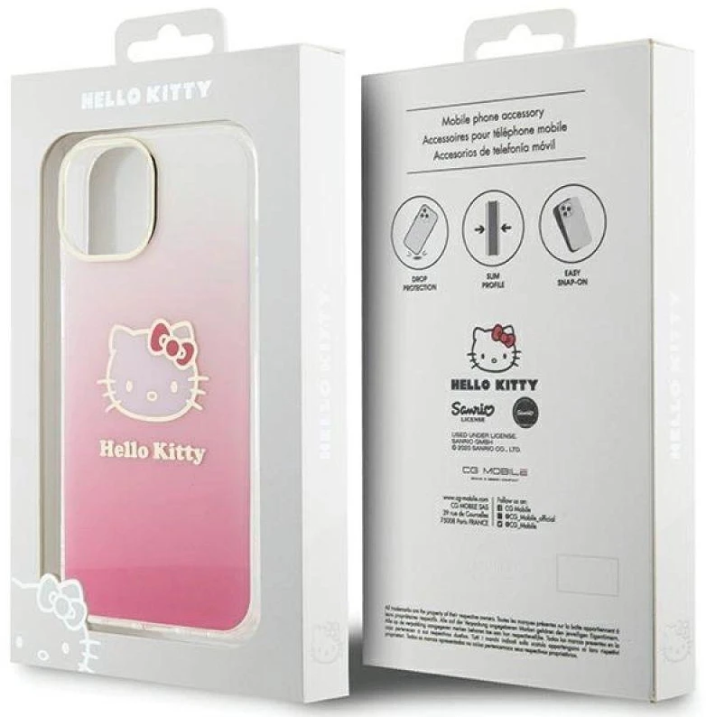 Hello Kitty HKHCP15SHDGKEP Apple iPhone 15 /14 / 13 6.1" rožinės spalvos kietas dėklas IML Gradient Electrop Kitty