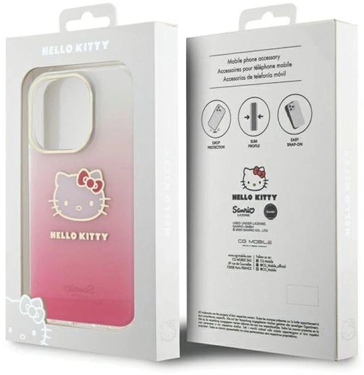 Hello Kitty HKHCP15XHDGKEP Apple iPhone 15 Pro Max 6.7″ rožinės spalvos kietas dėklas IML Gradient Electrop Kitty He