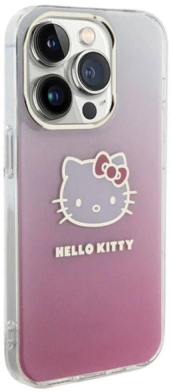 Hello Kitty HKHCP15LHDGKEP Apple iPhone 15 Pro 6.1″ rožinės spalvos kietas dėklas IML Gradient Electrop Kitty Head