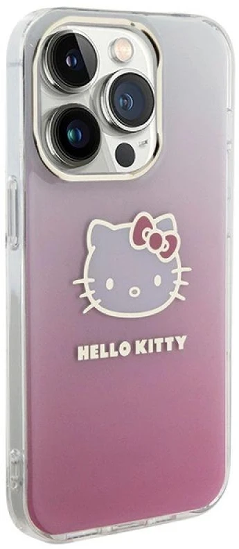 Hello Kitty HKHCP14LHDGKEP Apple iPhone 14 Pro 6.1″ rožinės spalvos kietas dėklas IML Gradient Electrop Kitty Head