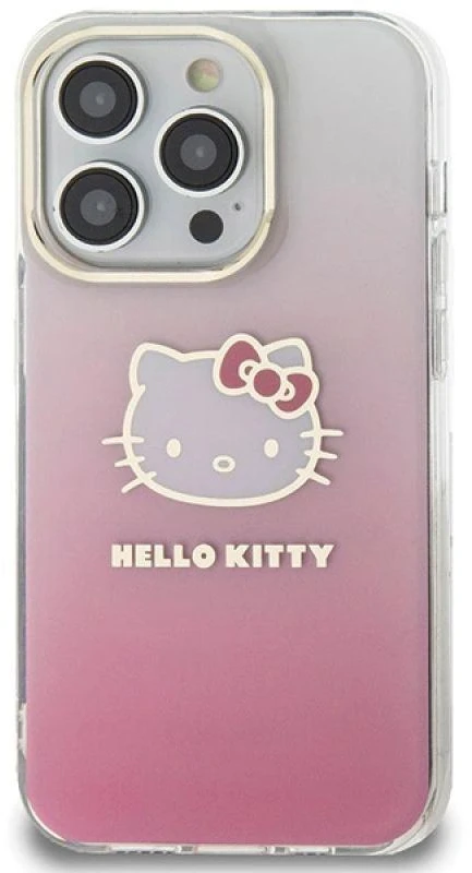 Hello Kitty HKHCP14LHDGKEP Apple iPhone 14 Pro 6.1″ rožinės spalvos kietas dėklas IML Gradient Electrop Kitty Head