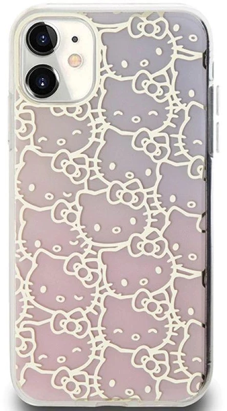 Hello Kitty HKHCN61HCHPEP Apple iPhone 11 / Xr 6.1″ rožinės spalvos kietas dėklas IML Gradient Electrop Crowded Kitty Head