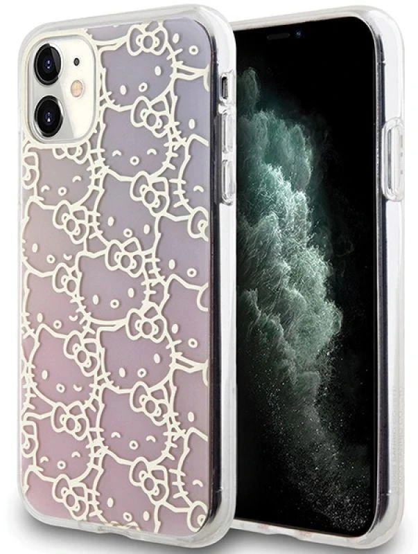 Hello Kitty HKHCN61HCHPEP Apple iPhone 11 / Xr 6.1″ rožinės spalvos kietas dėklas IML Gradient Electrop Crowded Kitty Head