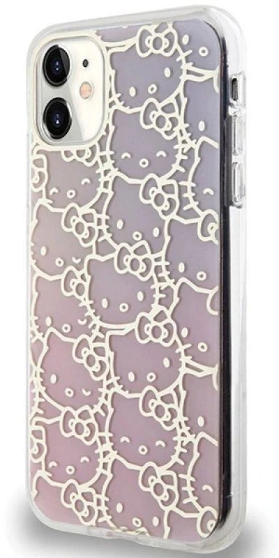 Hello Kitty HKHCN61HCHPEP Apple iPhone 11 / Xr 6.1″ rožinės spalvos kietas dėklas IML Gradient Electrop Crowded Kitty Head