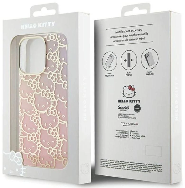 Hello Kitty HKHCP15XHCHPEP Apple iPhone 15 Pro Max 6.7″ rožinės spalvos kietas dėklas IML Gradient Electrop Crowded Kitty