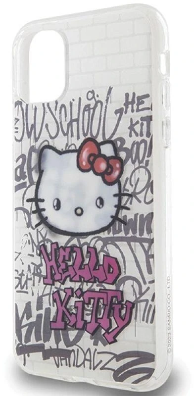 Hello Kitty HKHCN61HDGPHT Apple iPhone 11 / Xr 6.1" baltos spalvos harddėklas IML Kitty On Bricks Graffiti