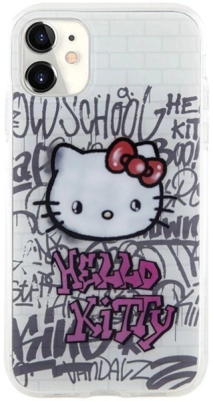 Hello Kitty HKHCN61HDGPHT Apple iPhone 11 / Xr 6.1" baltos spalvos harddėklas IML Kitty On Bricks Graffiti