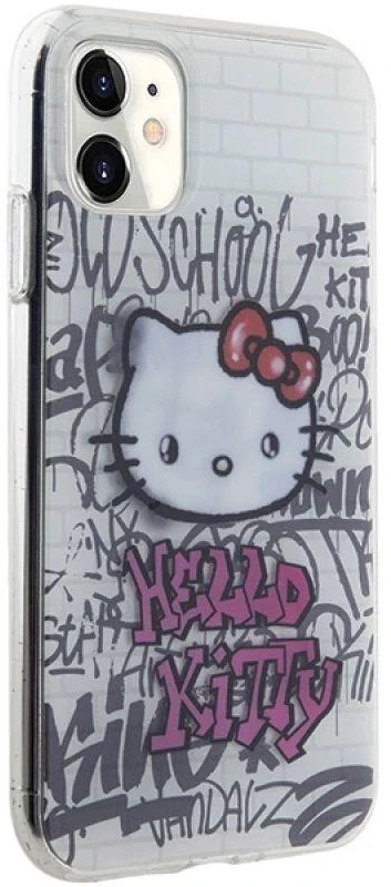Hello Kitty HKHCN61HDGPHT Apple iPhone 11 / Xr 6.1" baltos spalvos harddėklas IML Kitty On Bricks Graffiti