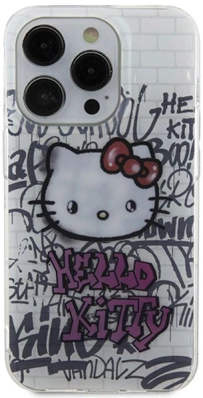 Hello Kitty HKHCP13LHDGPHT Apple iPhone 13 Pro/ 13 6.1″ baltos spalvos kietas dėklas IML Kitty On Bricks Graffiti