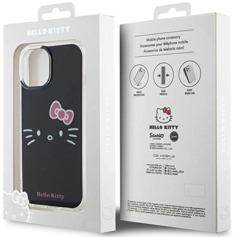 Hello Kitty HKHCP15SHKHLK Apple iPhone 15 /14 / 13 6.1″ juodos spalvos kietas dėklas IML Kitty Face