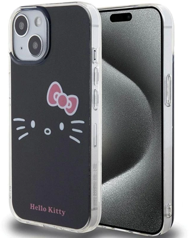 Hello Kitty HKHCP15SHKHLK Apple iPhone 15 /14 / 13 6.1″ juodos spalvos kietas dėklas IML Kitty Face