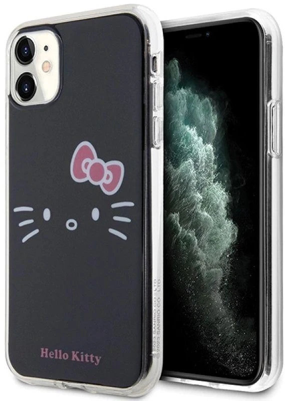 Hello Kitty HKHCN61HKHLK Apple iPhone 11 / Xr 6.1″ juodos spalvos kietas dėklas IML Kitty Face