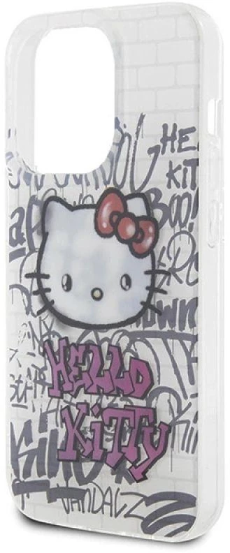 Hello Kitty HKHCP14LHDGPHT Apple iPhone 14 Pro 6.1″ baltos spalvos kietas dėklas IML Kitty On Bricks Graffiti