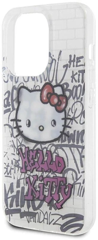 Hello Kitty HKHCP15LHDGPHT Apple iPhone 15 Pro 6.1″ baltos spalvos kietas dėklas IML Kitty On Bricks Graffiti