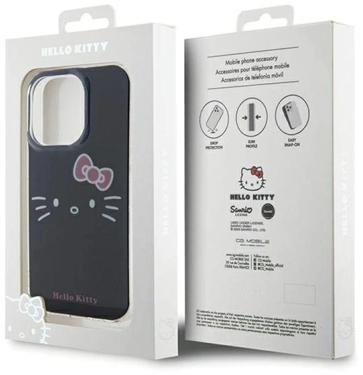 Hello Kitty HKHCP14XHKHLK Apple iPhone 14 Pro Max 6.7″ juodos spalvos kietas dėklas IML Kitty Face