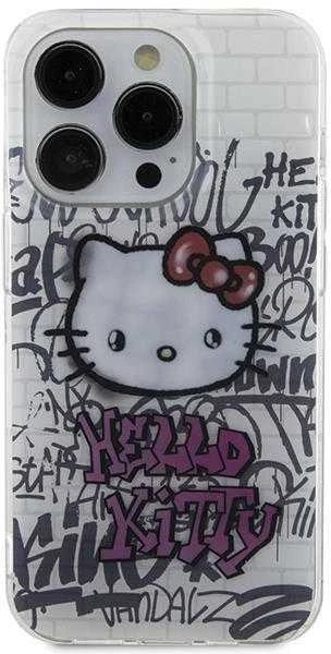 Hello Kitty HKHCP15XHDGPHT Apple iPhone 15 Pro Max 6.7″ baltos spalvos kietas dėklas IML Kitty On Bricks Graffiti