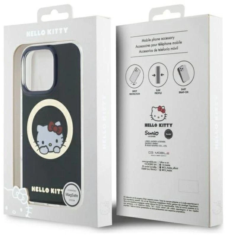 Hello Kitty HKHMP16LHSWKK Apple iPhone 16 Pro 6,3″ juodos spalvos kietas dėklas IML Sweet Kitty Magsafe