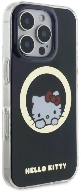 Hello Kitty HKHMP16LHSWKK Apple iPhone 16 Pro 6,3″ juodos spalvos kietas dėklas IML Sweet Kitty Magsafe