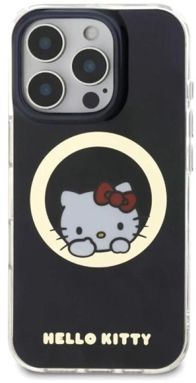 Hello Kitty HKHMP16LHSWKK Apple iPhone 16 Pro 6,3″ juodos spalvos kietas dėklas IML Sweet Kitty Magsafe