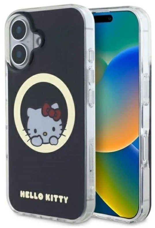 Hello Kitty HKHMP16SHSWKK Apple iPhone 16 6,1″ juodos spalvos kietas dėklas IML Sweet Kitty Magsafe
