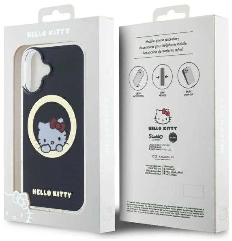 Hello Kitty HKHMP16SHSWKK Apple iPhone 16 6,1″ juodos spalvos kietas dėklas IML Sweet Kitty Magsafe