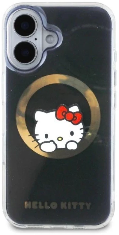 Hello Kitty HKHMP16SHSWKK Apple iPhone 16 6,1″ juodos spalvos kietas dėklas IML Sweet Kitty Magsafe