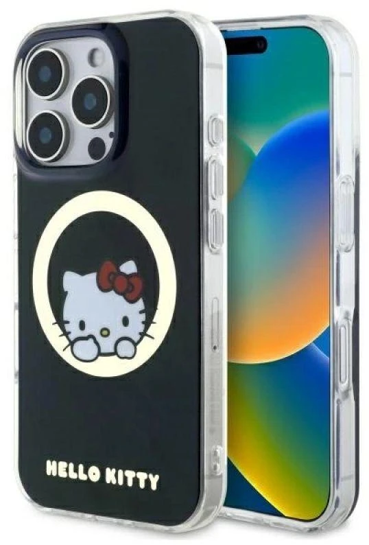 Hello Kitty HKHMP16LHSWKK Apple iPhone 16 Pro 6,3″ juodos spalvos kietas dėklas IML Sweet Kitty Magsafe