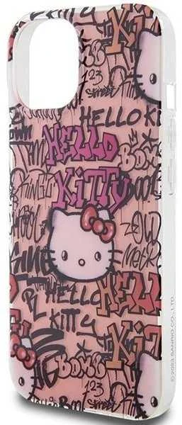 Hello Kitty HKHCP15SHDGPTP Apple iPhone 15 /14 / 13 6.1″ rožinės spalvos kietas dėklas IML Tags Graffiti