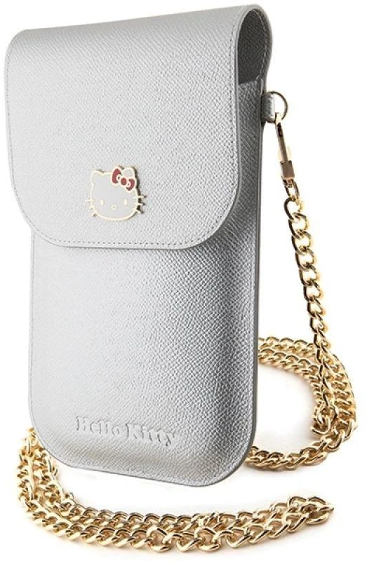 Hello Kitty HKOWBPGHDLMS Sidabrinis odinis rankinukas su metaliniu logotipu ir grandinėle