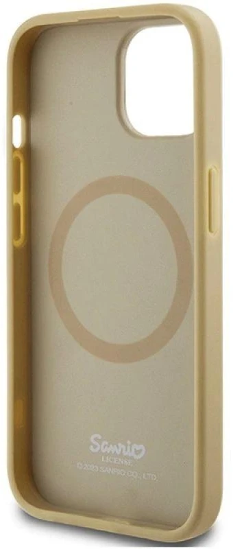Hello Kitty HKHMP15SPGHCKD Apple iPhone 15 /14 / 13 6.1″ auksinis kietas dėklas Leather Kitty Head MagSafe