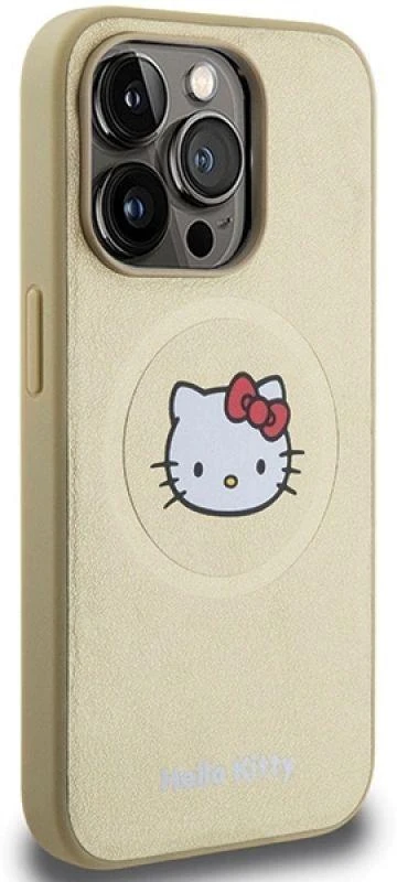 Hello Kitty HKHMP13LPGHCKD Apple iPhone 13 Pro/ 13 6.1″ auksinis kietas dėklas Leather Kitty Head MagSafe