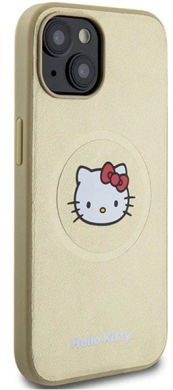 Hello Kitty HKHMP15SPGHCKD Apple iPhone 15 /14 / 13 6.1″ auksinis kietas dėklas Leather Kitty Head MagSafe