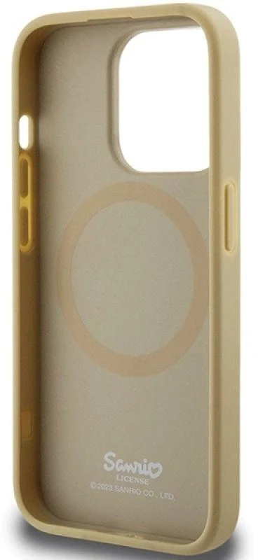 Hello Kitty HKHMP15XPGHCKD Apple iPhone 15 Pro Max 6.7" auksinis kietas dėklas odinis Kitty Head MagSafe