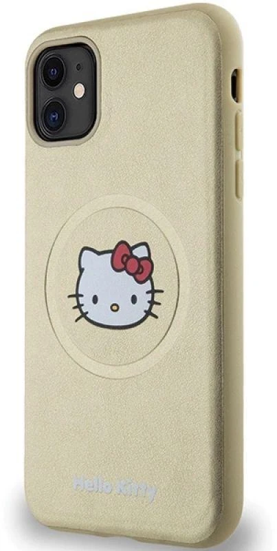 Hello Kitty HKHMN61PGHCKD Apple iPhone 11 / Xr 6.1″ Gold kietas dėklas Leather Kitty Head MagSafe