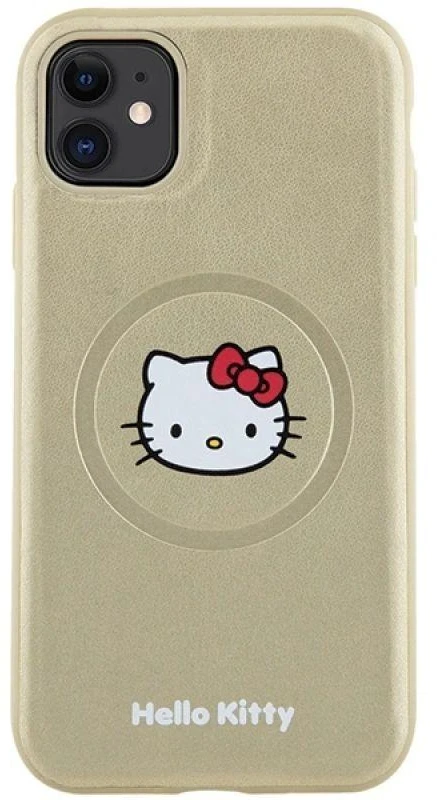 Hello Kitty HKHMN61PGHCKD Apple iPhone 11 / Xr 6.1″ Gold kietas dėklas Leather Kitty Head MagSafe