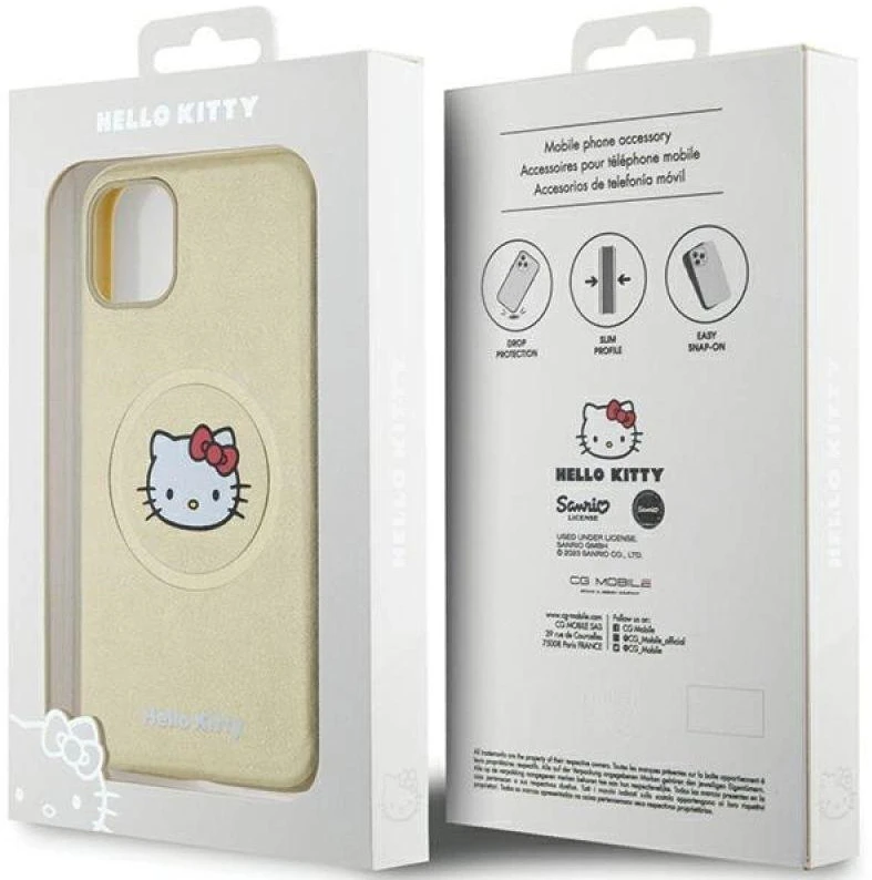 Hello Kitty HKHMN61PGHCKD Apple iPhone 11 / Xr 6.1″ Gold kietas dėklas Leather Kitty Head MagSafe