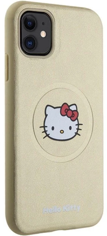 Hello Kitty HKHMN61PGHCKD Apple iPhone 11 / Xr 6.1″ Gold kietas dėklas Leather Kitty Head MagSafe
