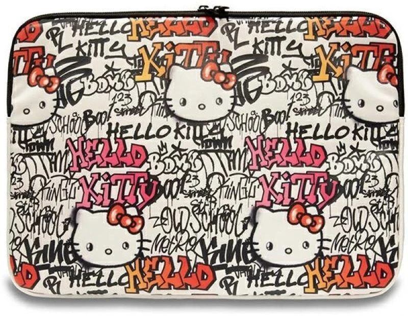 Hello Kitty Dėklas kompiuteriui HKCSZPDGPTE 14″ beige Zip PU Tags Graffiti