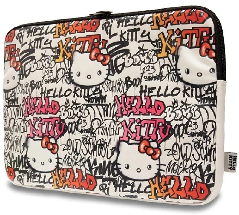Hello Kitty Dėklas kompiuteriui HKCSZPDGPTE 14″ beige Zip PU Tags Graffiti