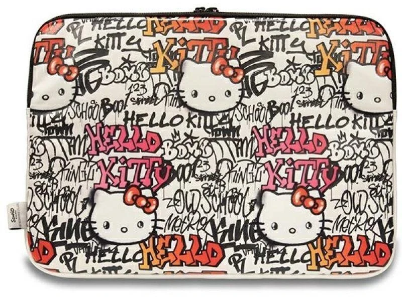 Hello Kitty Dėklas kompiuteriui HKCSZPDGPTE 14″ beige Zip PU Tags Graffiti